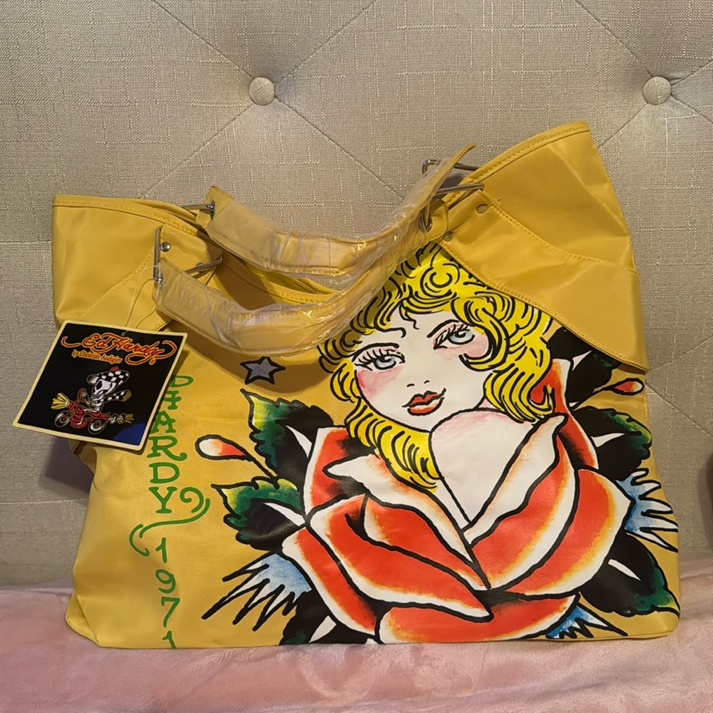 Ed Hardy 1971 x Christian Audigier Veronica Rose Pin Up Tote Bag Vintage Y2K